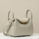 HERMES Mini Lindy Handmade Bag/8L Glacier White / Gold Buckle / Clemence Leather  