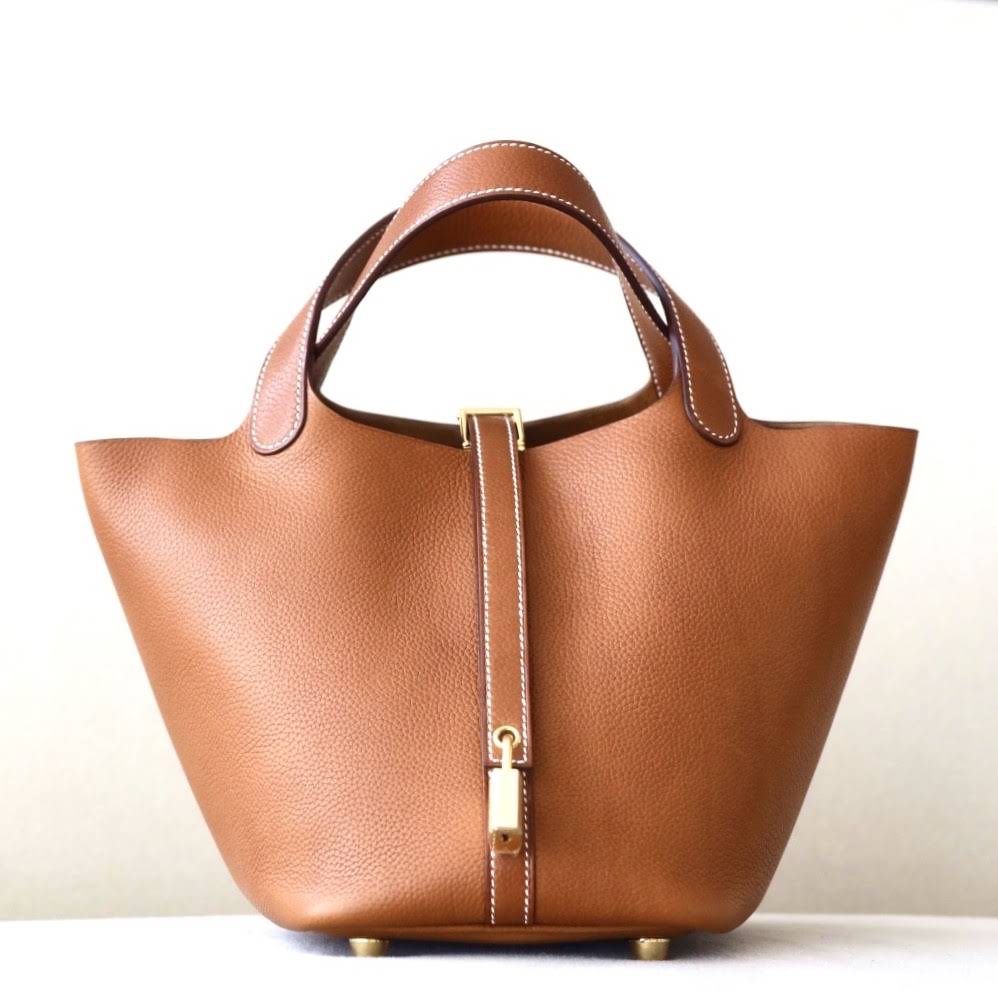 HERMES Picotin Lock 18 Bag /CK37 Gold Brown / Gold Buckle / Taurillon Leather  