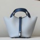 HERMES Picotin Lock 18 Bag /4Z Seagull Grey / Dark Blue / Silver Buckle / TCSW  