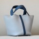 HERMES Picotin Lock 18 Bag /4Z Seagull Grey / Dark Blue / Silver Buckle / TCSW  