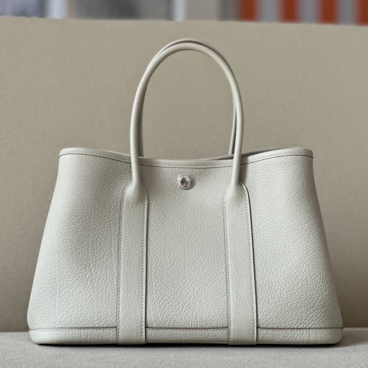 HERMES Garden Party 30 Handmade Bag /8L Glacier White / Silver Buckle / Negonda Leather  