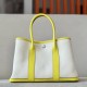 HERMES Garden Party 30 Handmade Bag /8L Glacier White / 9R Lemon Yellow / Silver Buckle / NE Canvas  