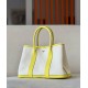 HERMES Garden Party 30 Handmade Bag /8L Glacier White / 9R Lemon Yellow / Silver Buckle / NE Canvas  