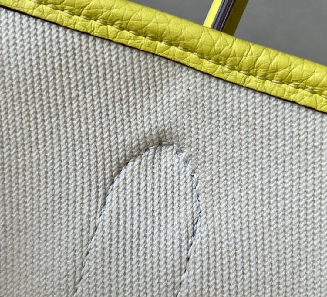 HERMES Garden Party 30 Handmade Bag /8L Glacier White / 9R Lemon Yellow / Silver Buckle / NE Canvas  