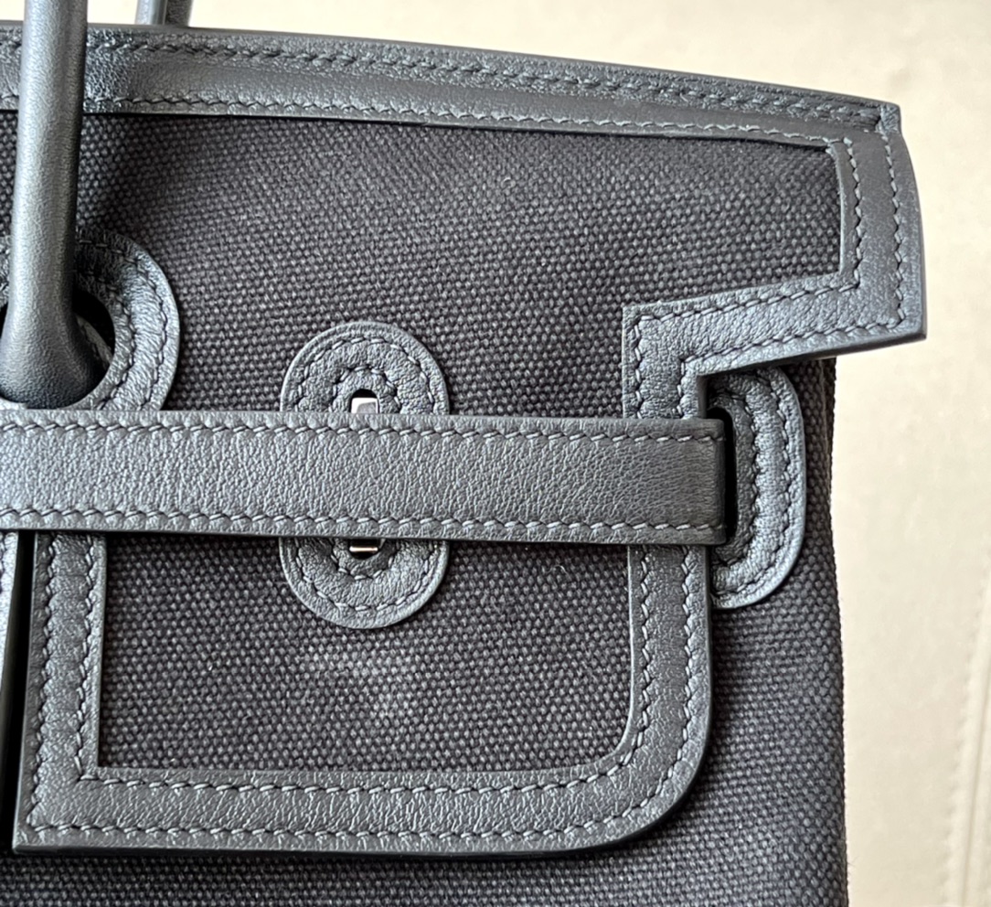 HERMES Birkin 40 Bag /CK89 Black/Silver Buckle/SW/Canvas  