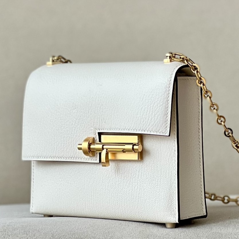 HERMES Verrou 17 Bag /I2 Cream White/Gold Buckle/Goat Leather  