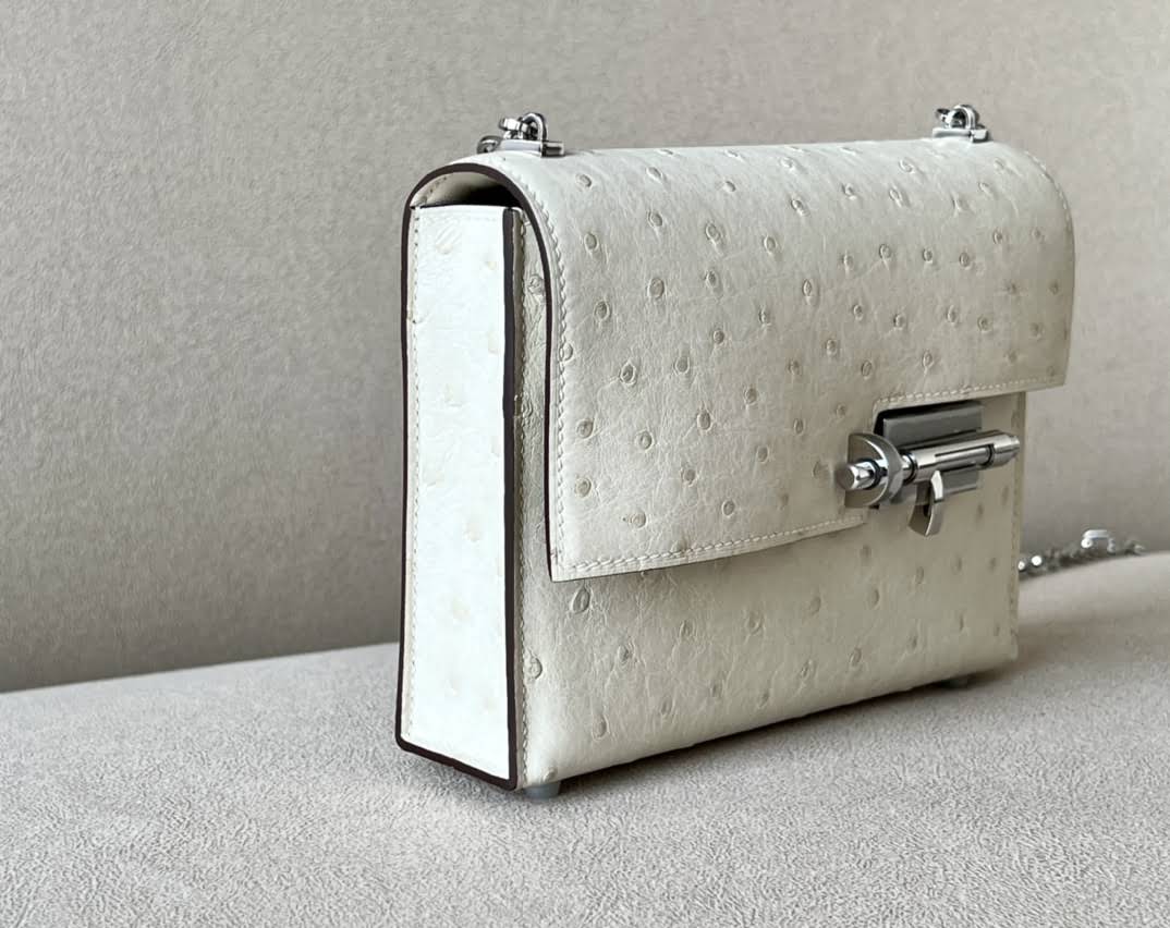 HERMES Verrou 17 Bag /3C Wool White/Silver Buckle/Ostrich Leather  