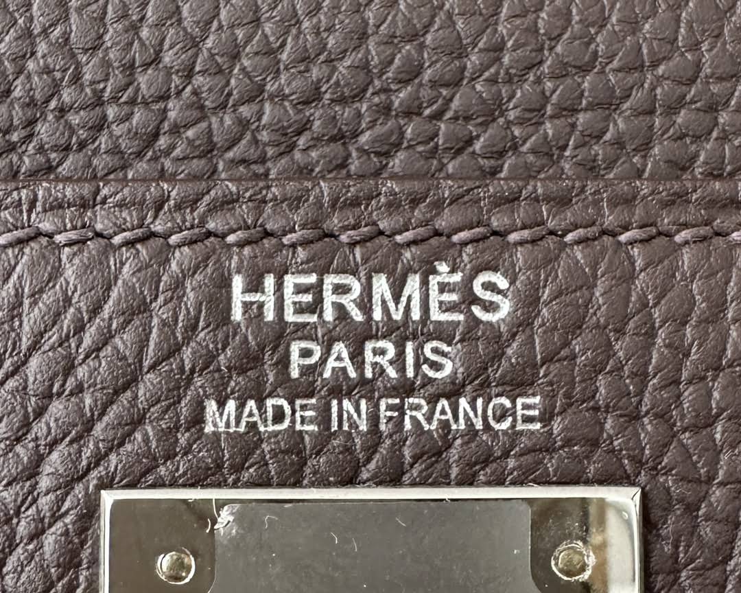 HERMES Kelly 32 Bag /4A Coffee Brown/Silver Buckle/Togo Leather  