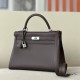 HERMES Kelly 32 Bag /4A Coffee Brown/Silver Buckle/Togo Leather  