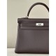 HERMES Kelly 32 Bag /4A Coffee Brown/Silver Buckle/Togo Leather  