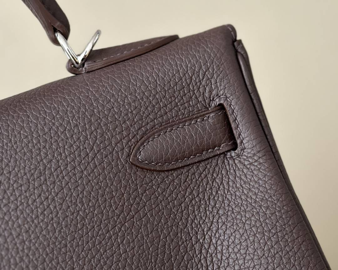 HERMES Kelly 32 Bag /4A Coffee Brown/Silver Buckle/Togo Leather  