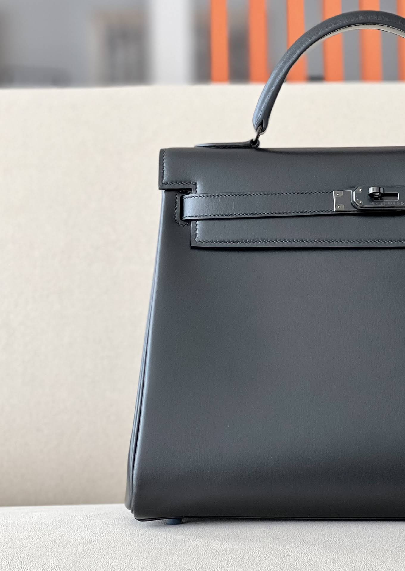 HERMES Kelly 35 Bag /CK89 Black/Gun Buckle/Box Leather  