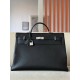 HERMES Kelly 50 Bag /CK89 Black/Silver Buckle/TC Leather  