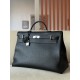 HERMES Kelly 50 Bag /CK89 Black/Silver Buckle/TC Leather  