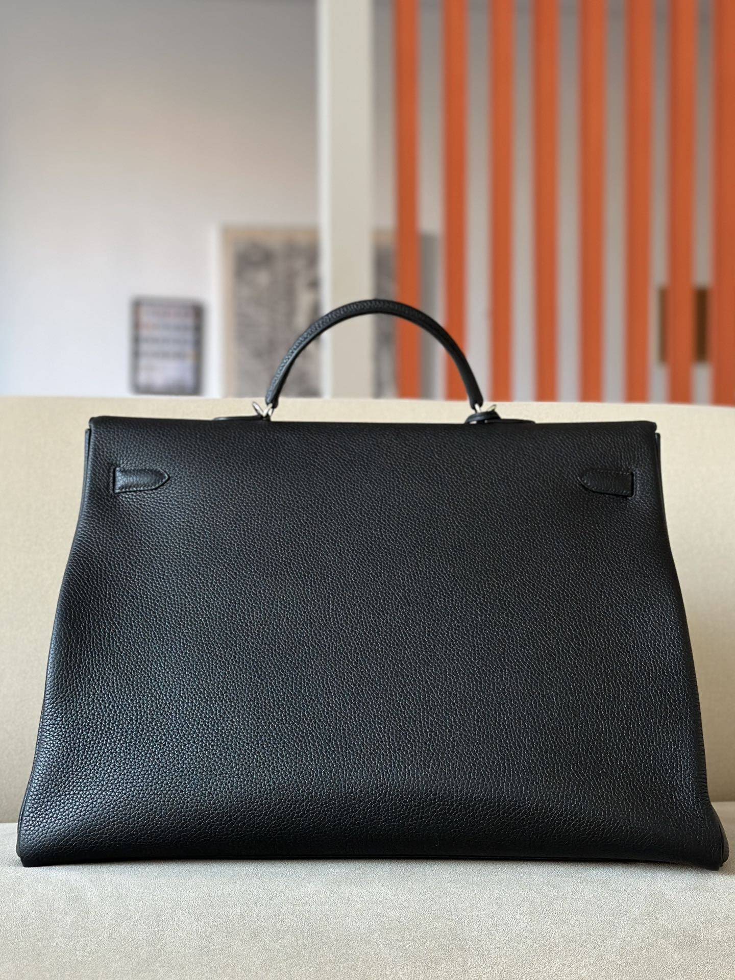 HERMES Kelly 50 Bag /CK89 Black/Silver Buckle/TC Leather  