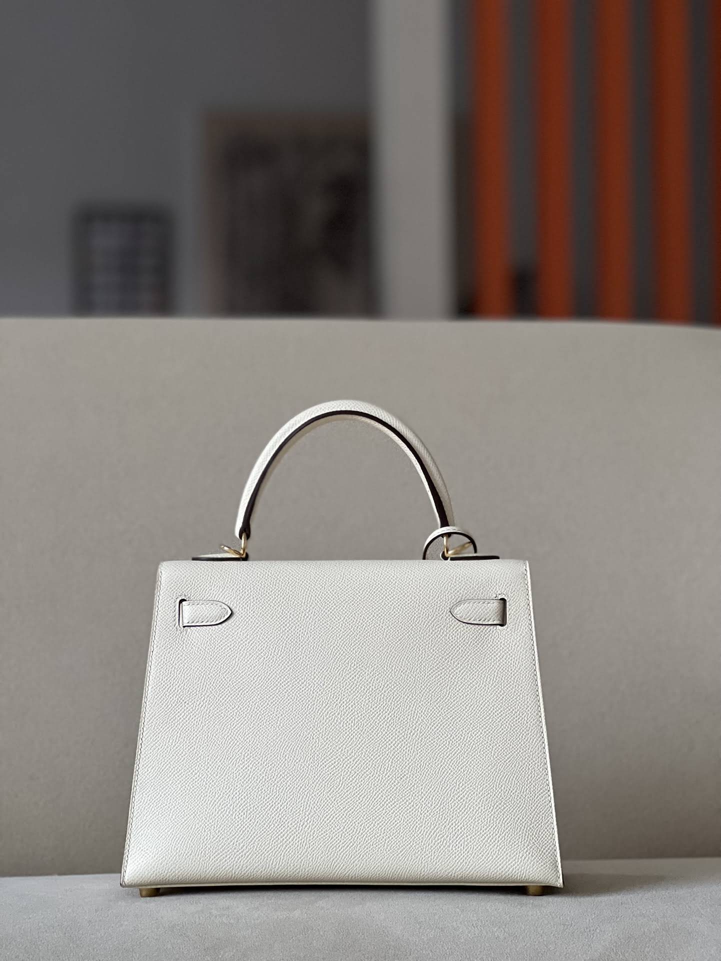 HERMES Kelly 25 Bag /Nata Cream White/Gold Buckle/Epsom Leather  