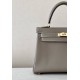 HERMES Kelly 25 Bag /CK18 Elephant Gray/Gold Buckle/Swift Leather  