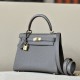 HERMES Kelly 25 Bag /8F Tin Gray/Gold Buckle/Togo Leather  