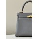 HERMES Kelly 25 Bag /8F Tin Gray/Gold Buckle/Togo Leather  