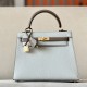 HERMES Kelly 25 Bag /80 Pearl Gray/CK18 Elephant Gray/Brushed Gold/Chevre  