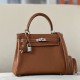 HERMES Kelly 25 Bag /CK37 Gold Brown/Silver Buckle/Faubourg Leather  