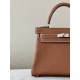 HERMES Kelly 25 Bag /CK37 Gold Brown/Silver Buckle/Faubourg Leather  