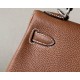 HERMES Kelly 25 Bag /CK37 Gold Brown/Silver Buckle/Faubourg Leather  