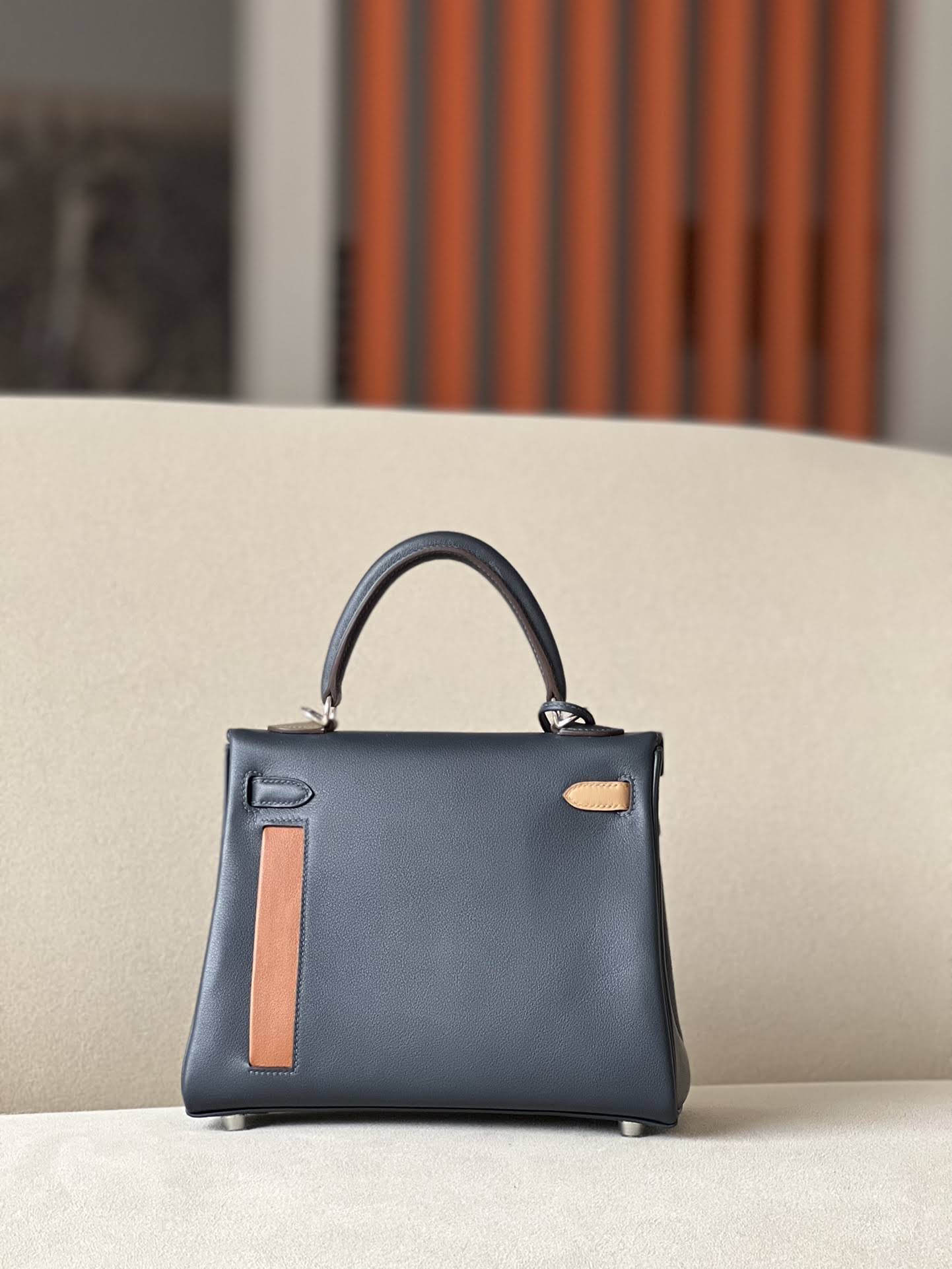 HERMES Kelly 25 Bag /2S Midnight Blue/CK89 Black/CK37 Golden Brown/OM Milk Tea Color/08 Royal Blue/Silver Buckle/SW  