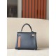 HERMES Kelly 25 Bag /2S Midnight Blue/CK89 Black/CK37 Golden Brown/OM Milk Tea Color/08 Royal Blue/Silver Buckle/SW  