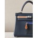 HERMES Kelly 25 Bag /2S Midnight Blue/CK89 Black/CK37 Golden Brown/OM Milk Tea Color/08 Royal Blue/Silver Buckle/SW  