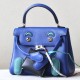 HERMES Kelly Doll Bag /7E Bright Blue/Verona Green/Gold Buckle/Swift  