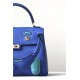 HERMES Kelly Doll Bag /7E Bright Blue/Verona Green/Gold Buckle/Swift  