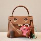 HERMES Kelly Doll Bag /Golden Brown with Coffee Patch/Gold Buckle/Swift  