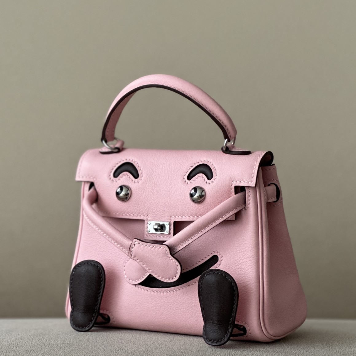 HERMES Kelly Doll Bag /3Q Sakura Pink/47 Chocolate/Silver Buckle/Swift  