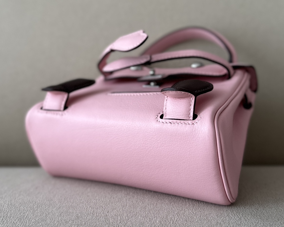 HERMES Kelly Doll Bag /3Q Sakura Pink/47 Chocolate/Silver Buckle/Swift  