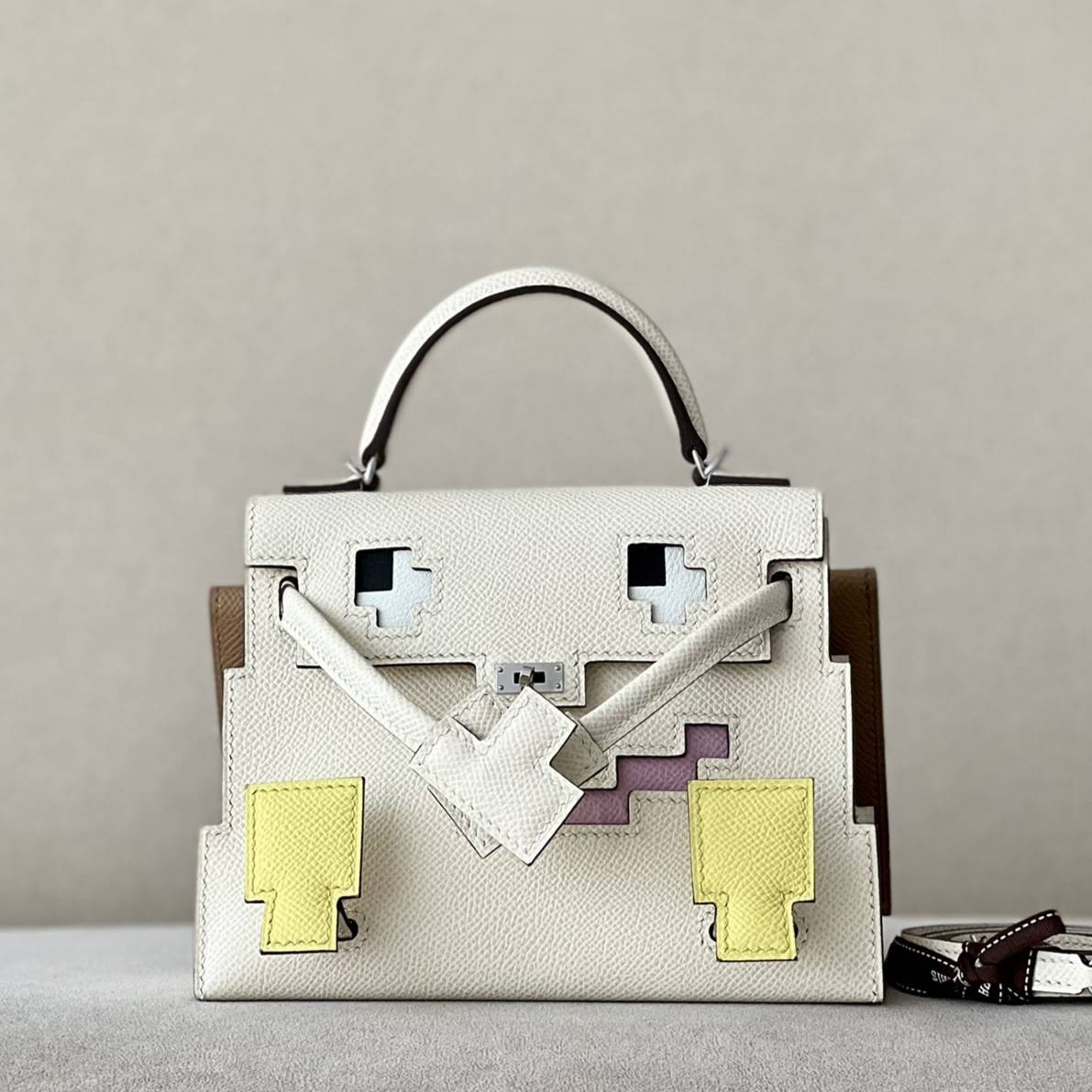 HERMES Kelly Doll Bag /Nata Cream White/X9 Mallow Purple/9R Lemon Yellow/OM Milk Tea Color/Silver Buckle/EP  