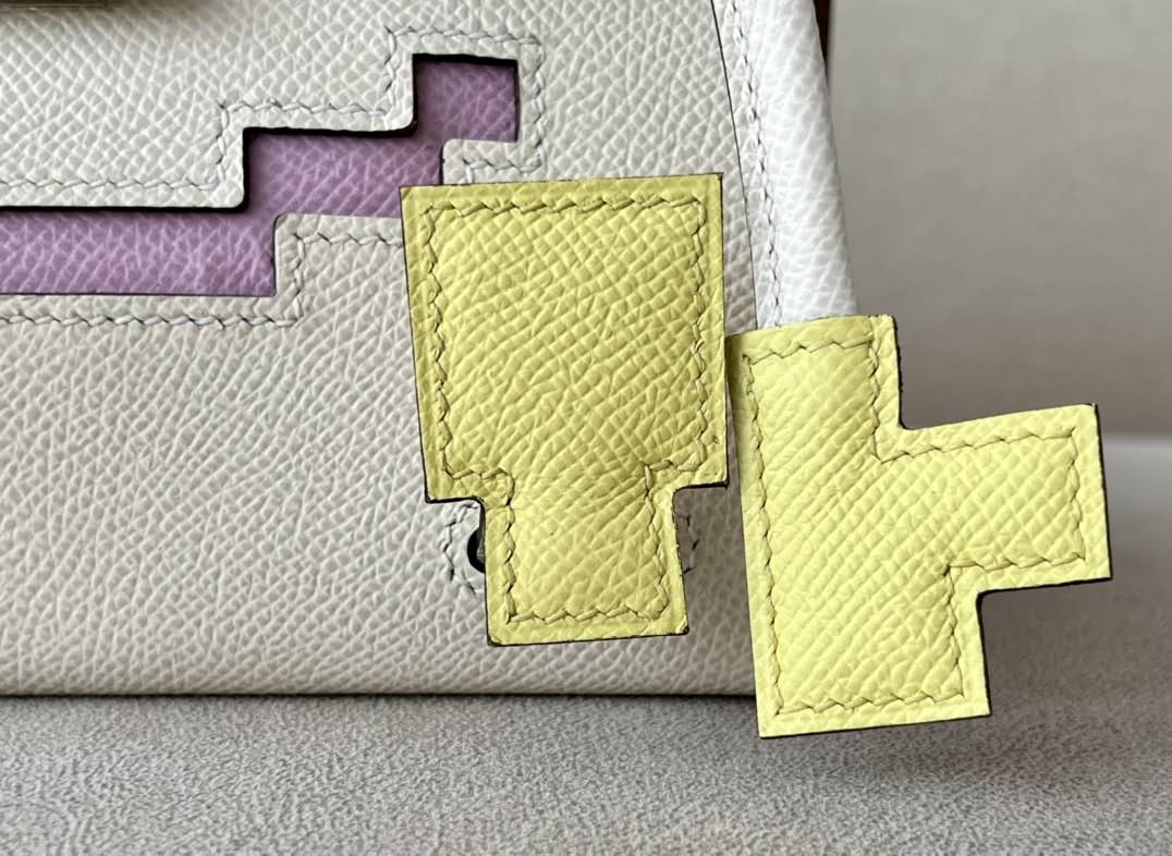 HERMES Kelly Doll Bag /Nata Cream White/X9 Mallow Purple/9R Lemon Yellow/OM Milk Tea Color/Silver Buckle/EP  