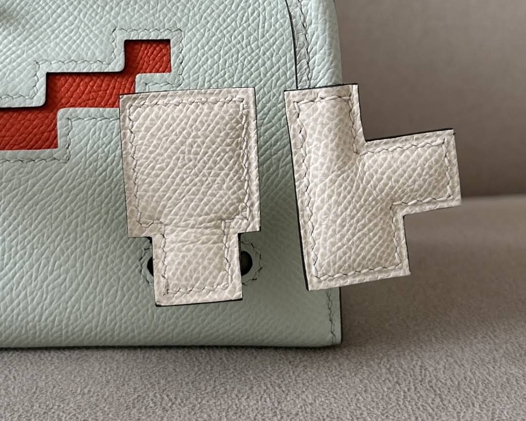 HERMES Kelly Doll Bag /OS Bubble Green/9J Flame Orange/Nata Cream White/06 Imperial Green/Silver Buckle/Epsom Leather  