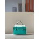 HERMES Kelly Doll Bag /OS Bubble Green/9J Flame Orange/Nata Cream White/06 Imperial Green/Silver Buckle/Epsom Leather  