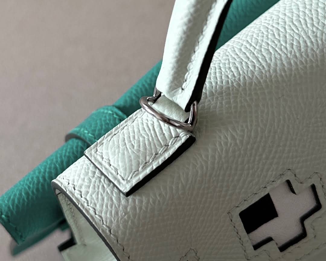 HERMES Kelly Doll Bag /OS Bubble Green/9J Flame Orange/Nata Cream White/06 Imperial Green/Silver Buckle/Epsom Leather  