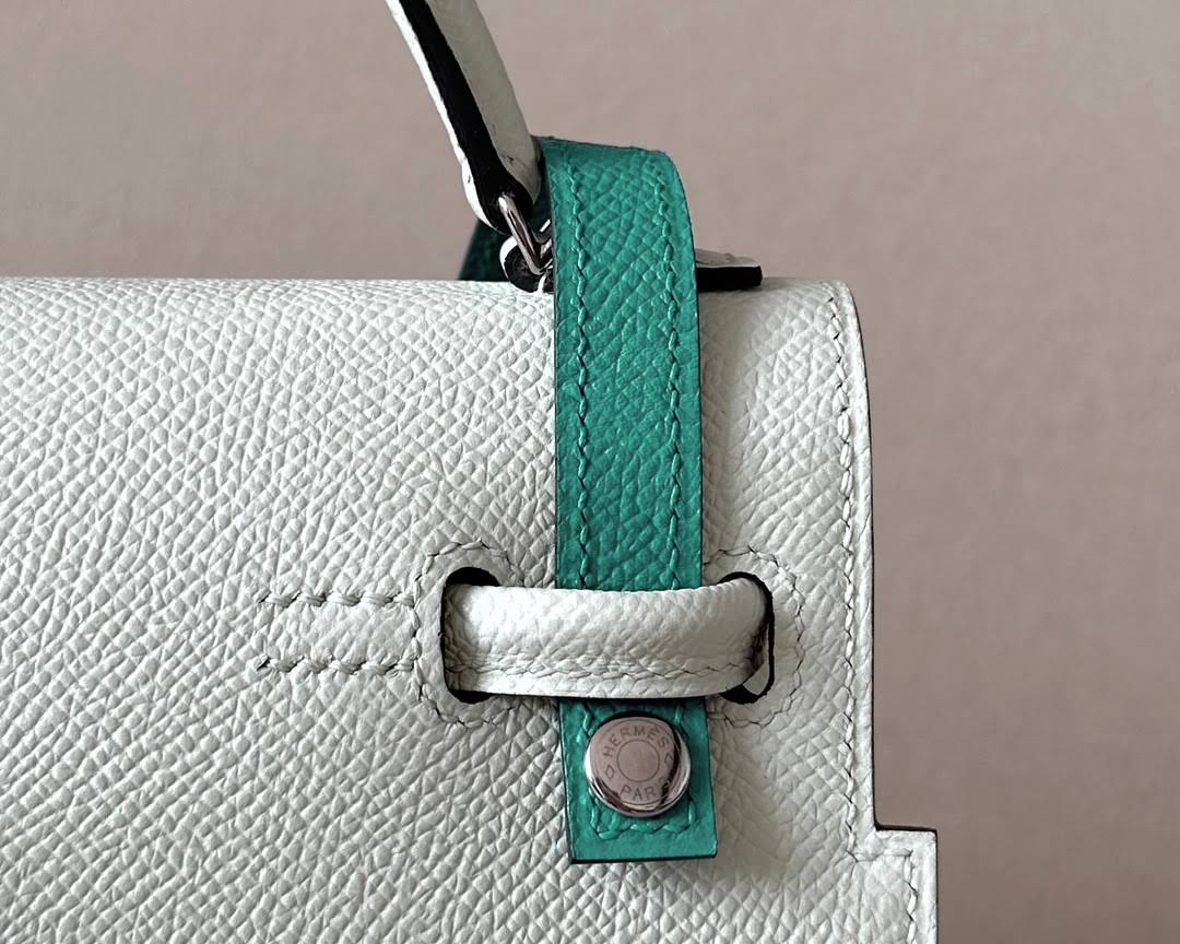 HERMES Kelly Doll Bag /OS Bubble Green/9J Flame Orange/Nata Cream White/06 Imperial Green/Silver Buckle/Epsom Leather  