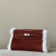 HERMES Kelly 22 Bag /OG Saddle Red/Silver Buckle/Suede/Lambskin  