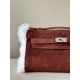 HERMES Kelly 22 Bag /OG Saddle Red/Silver Buckle/Suede/Lambskin  