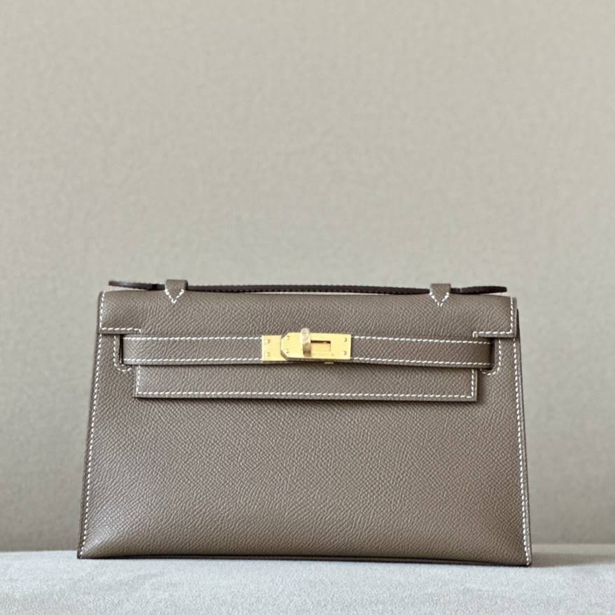 HERMES Kelly 22 Bag /18 Elephant Gray/Gold Buckle/Epsom Leather  