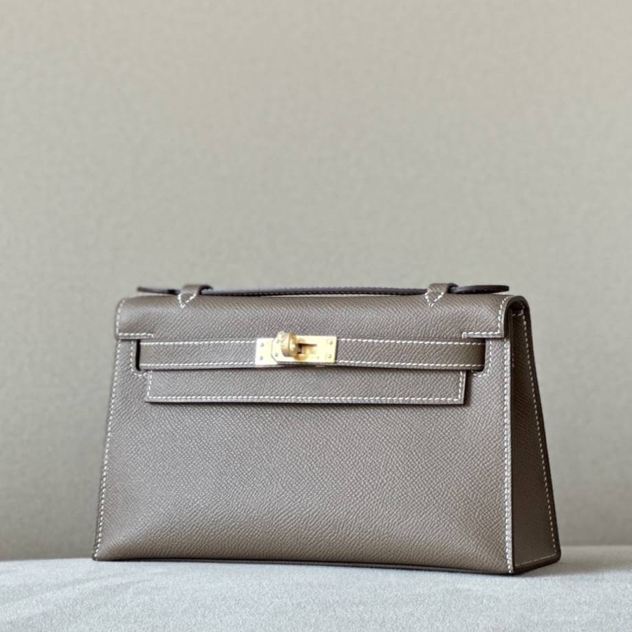 HERMES Kelly 22 Bag /18 Elephant Gray/Gold Buckle/Epsom Leather  