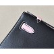 HERMES Kelly 22 Bag /CK89 Black/3Q Sakura Pink/Silver Buckle/Swift  