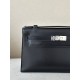 HERMES Kelly 22 Bag /CK89 Black/Silver Buckle/BOX Leather  