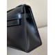 HERMES Kelly 22 Bag /CK89 Black/Silver Buckle/BOX Leather  