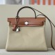 HERMES Herbag Zip 31cm Bag/S2 Trench Gray/Middle Coffee/Silver Buckle/Saddle Leather/Canvas  