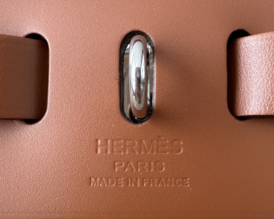 HERMES Herbag Zip 31cm Bag/S2 Trench Gray/Middle Coffee/Silver Buckle/Saddle Leather/Canvas  